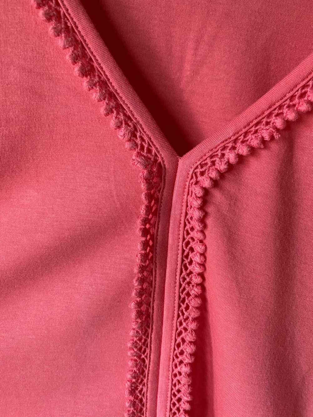 Soft Surroundings Coral Pink Crochet-Trim 3/4 Sleeved Shirt - Picture 3 of 5